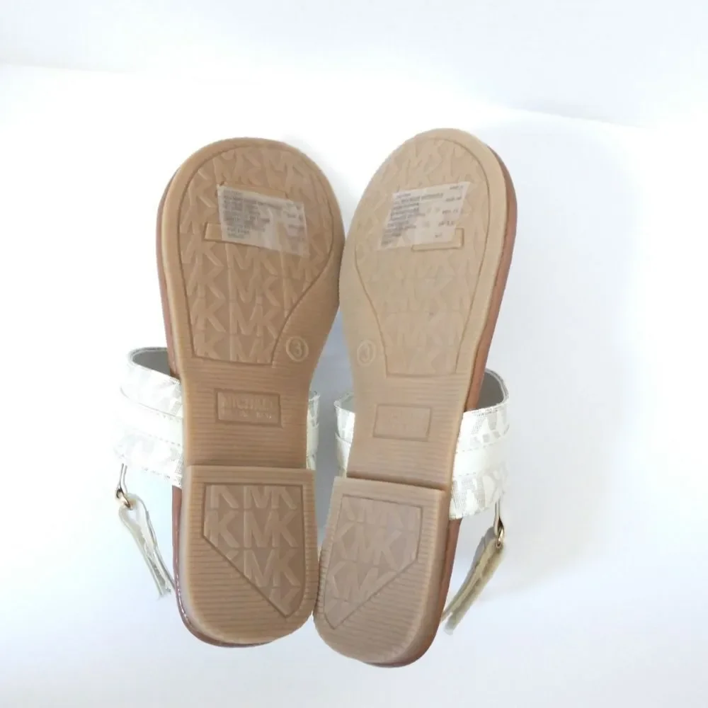 New! MICHAEL KORS Little Girls Jaliyah MK Logo T-Strap Sandals Shoe Vanilla NWOB
